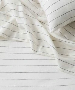Linen Flat Sheet With Border - Pencil Stripe