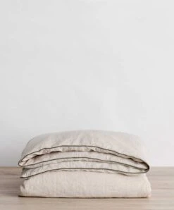 Piped Linen Duvet Cover - Natural And Forest
