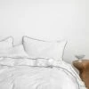 Piped Linen Duvet Cover Set - White And Navy