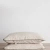Set Of 2 Piped Linen Pillowcases - Natural And Forest 2 Set Of 2 Piped Linen Pillowcases - Natural And Forest -Cultiver Sales Store 16 Pillowcases Piped Natural