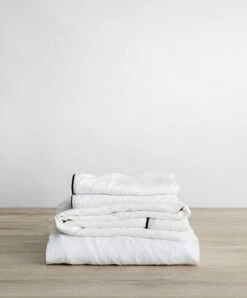 Piped Linen Sheet Set With Pillowcases - White And Navy