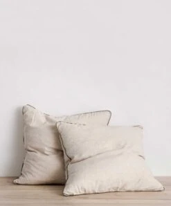 Set Of 2 Piped Linen Euro Pillowcases - Natural And Forest