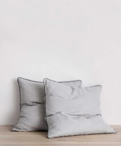 Set Of 2 Piped Linen Euro Pillowcases - Smoke Gray And Slate