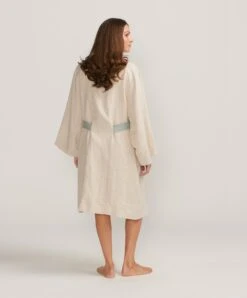 Linen Robe - Natural/Seafoam 10 Linen Robe - Natural/Seafoam -Cultiver Sales Store CULTIVER Robe Natural Seafoam 01