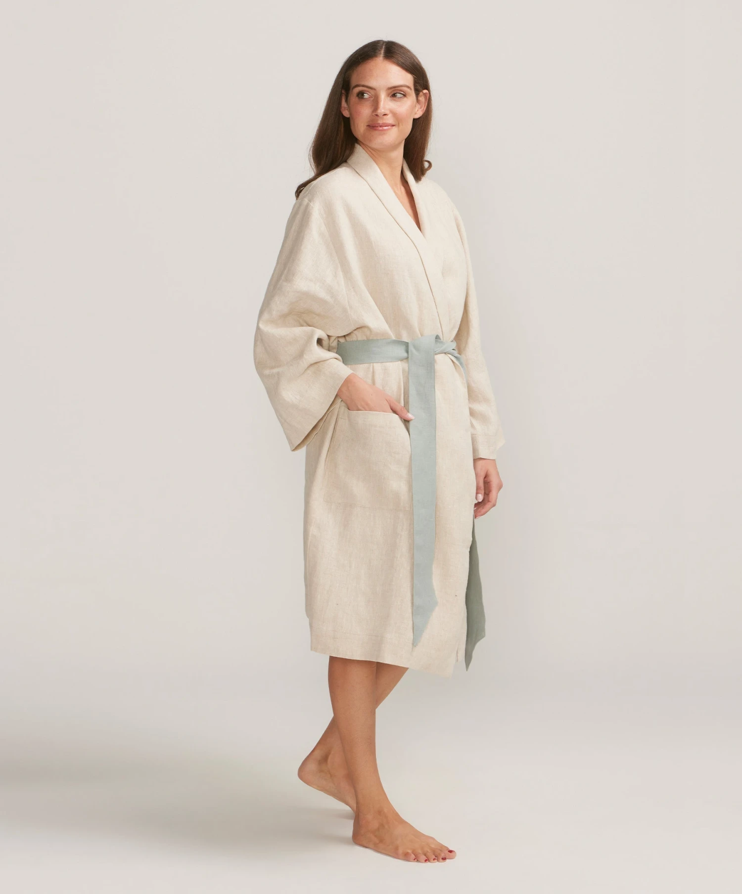 Linen Robe - Natural/Seafoam 4 Linen Robe - Natural/Seafoam - Image 2