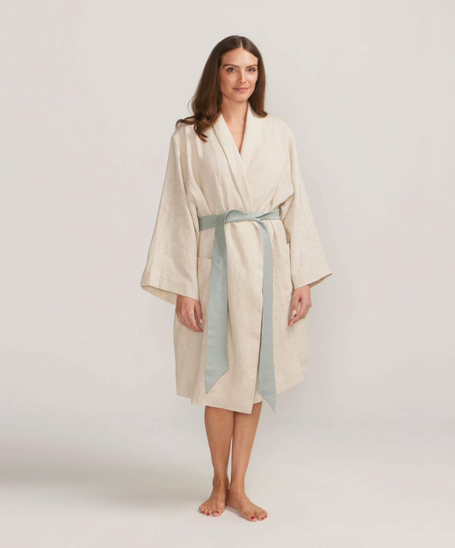 Linen Robe - Natural/Seafoam 3 Linen Robe - Natural/Seafoam