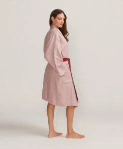 Linen Robe - Rose/Rouge -Cultiver Sales Store CULTIVER Robe Rose Rouge 02
