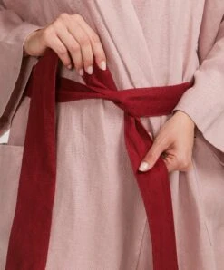 Linen Robe - Rose/Rouge -Cultiver Sales Store CULTIVER Robe Rose Rouge 05