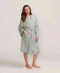 Linen Robe - Seafoam -Cultiver Sales Store CULTIVER Robe Seafoam 03