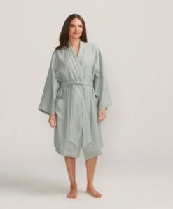 Linen Robe - Seafoam