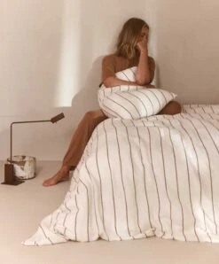 Linen Sheet Set With Pillowcases - Cedar Stripe -Cultiver Sales Store Fitted CedarStripe 04