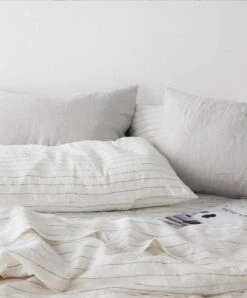 Linen Sheet Set With Pillowcases - Pencil Stripe -Cultiver Sales Store Fitted PencilStripe 04