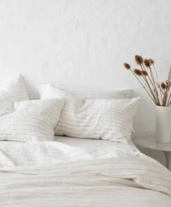 Linen Flat Sheet With Border - Pencil Stripe -Cultiver Sales Store Flat Pencil Stripe 03