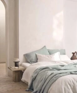 Linen Flat Sheet With Border - Sage -Cultiver Sales Store Flat Sage 03