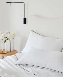 Piped Linen Duvet Cover - White And Navy -Cultiver Sales Store Piped White 03