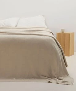 100% NZ Merino Wool Blanket - Oatmeal -Cultiver Sales Store Wool Blanket Pulled Back Oatmeal 01