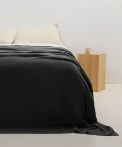 100% NZ Merino Wool Blanket - Slate -Cultiver Sales Store Wool Blanket Pulled Back Slate 01